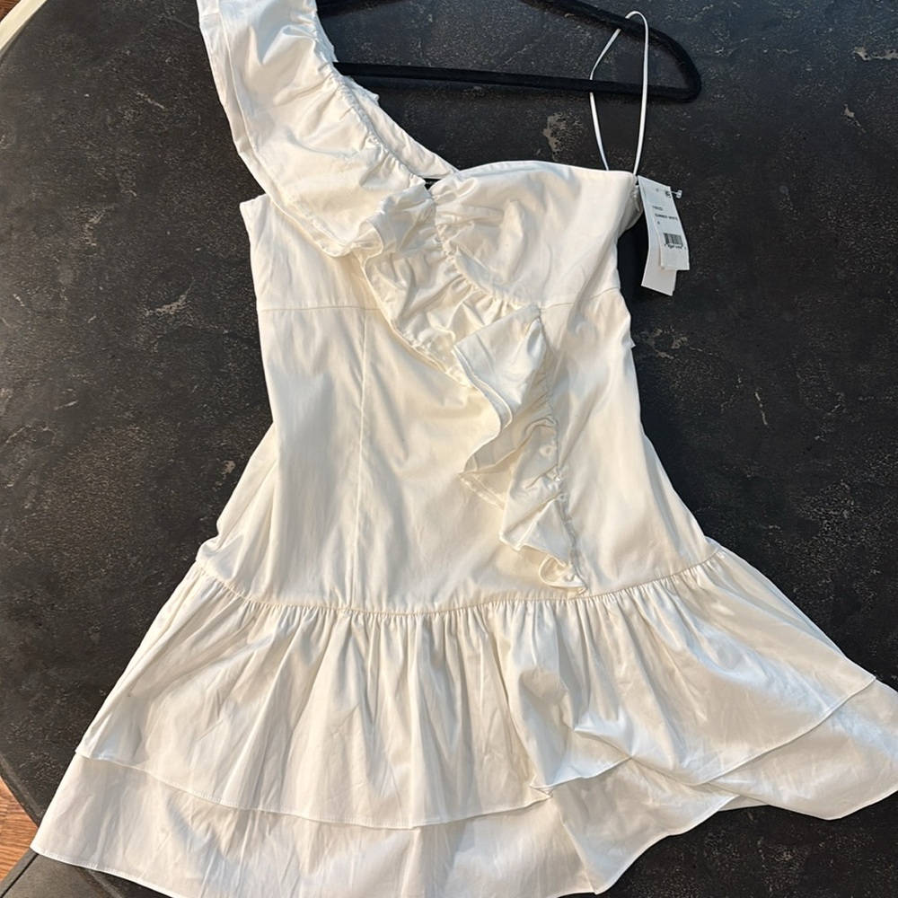 French Connection White One-Shoulder Ruffle Mini Dress - Picture 5 of 7